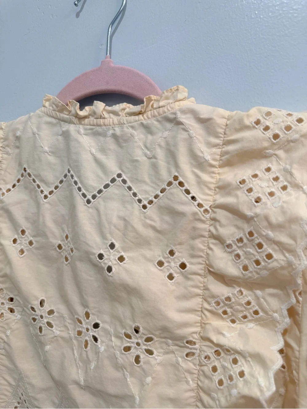 Zara Cream Eyelet Lace Ruffle Blouse Small - Romantic Cottagecore Button Up Top